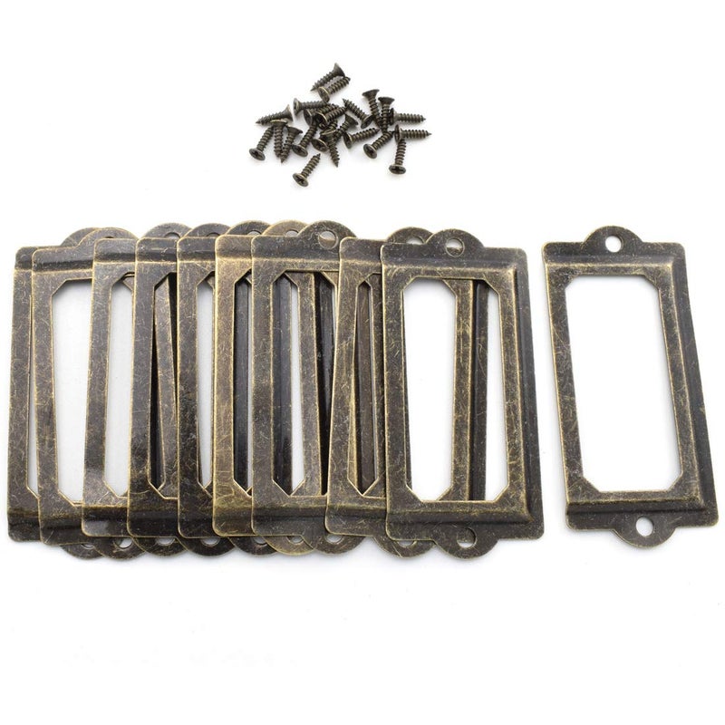 OZXNO Antique Metal Name Card Frame, OZXNO 10-Pack Vintage Bronze Label Holder Tag Slots for Drawer File Cabinet Shelves (70 x 33 mm / 2.8 x 1.3 inch) - Image 5